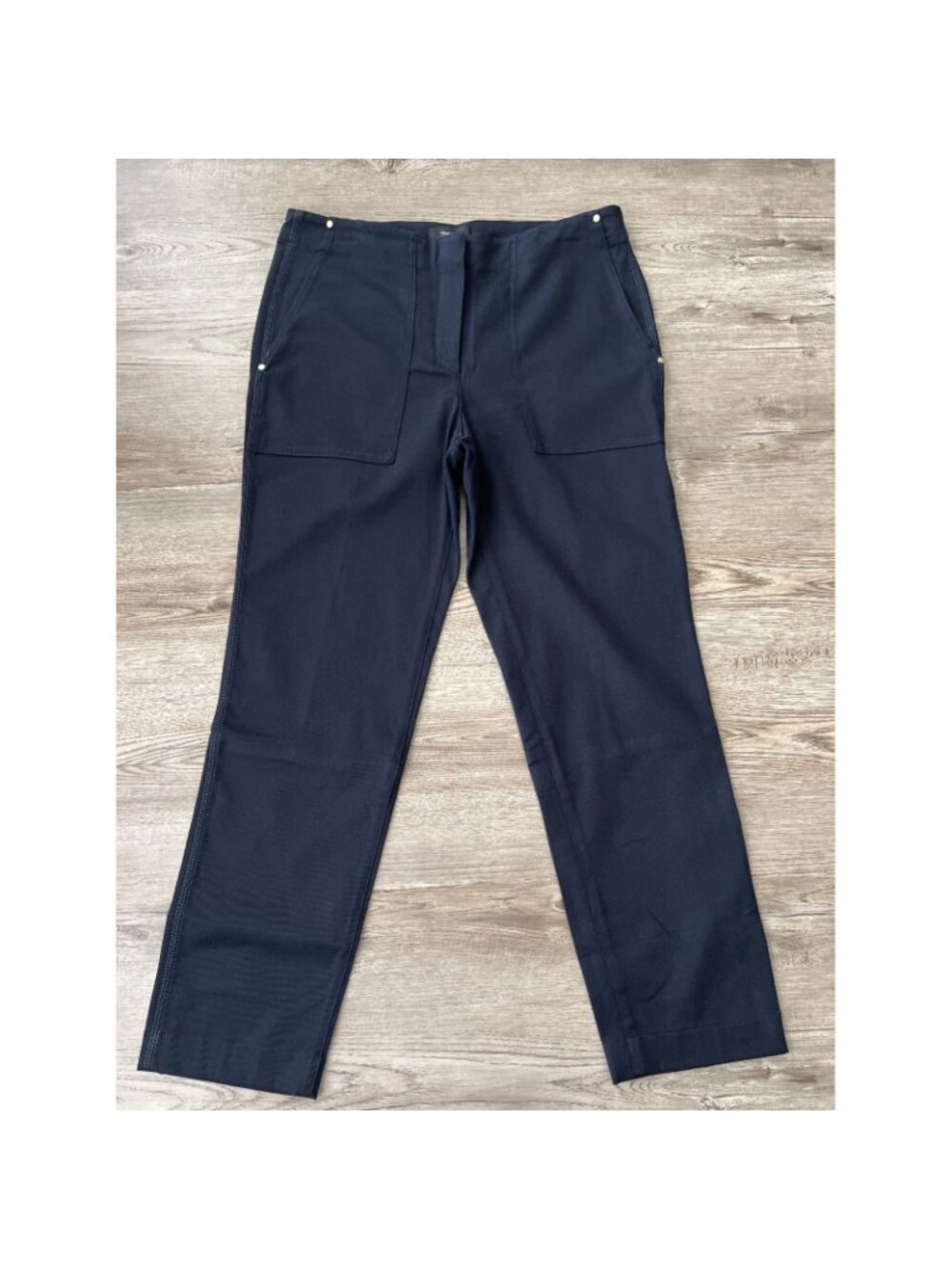 Theory Treeca Drape Cotton Twill Pants Womens 6 Navy Straight Ankle Cropped